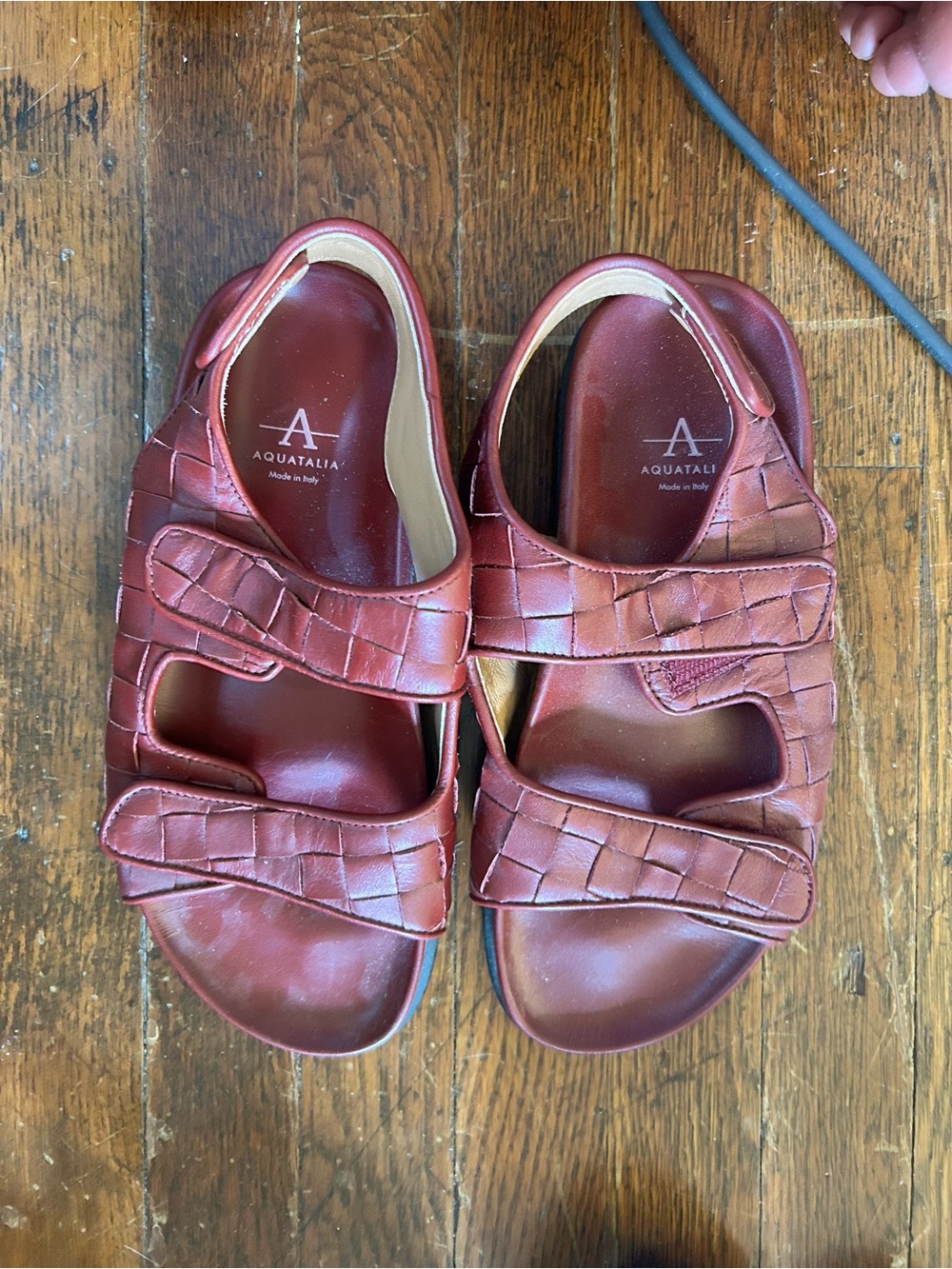 Aquatalia Red Leather Velcro Sandals